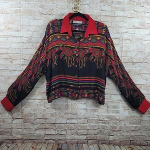 Vintage 90s A.C. Sport Womans Jacket‎ 16W Multicolor Tribal Pattern Long Sleeves